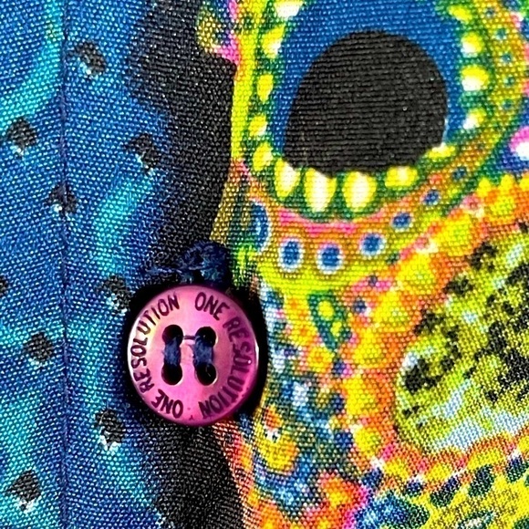 ONE Resolution Men’s Tropical Skull Print Teal Button Down Shirt Size M - Picture 3 of 6